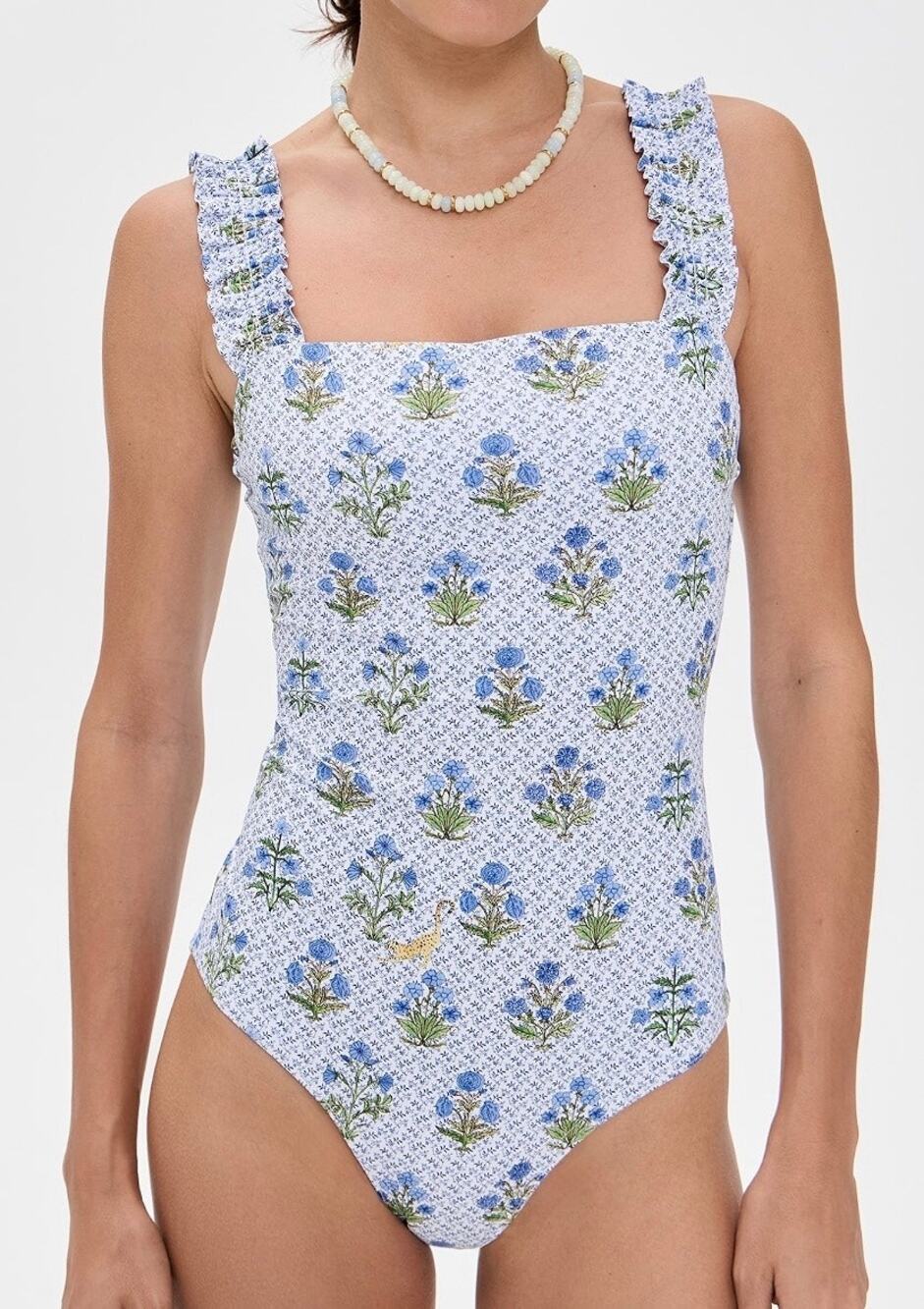 Hill House Home The Teagan One Piece Swimsuit Women 3XL Square Neck Blue Floral